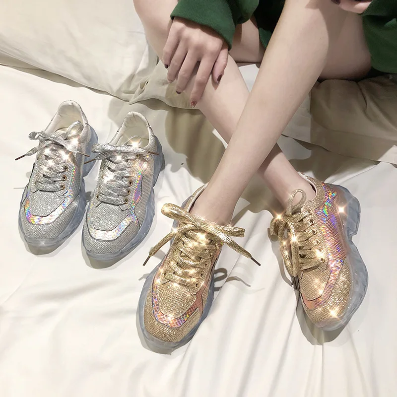 

Spring New Color Sequins Fashion Women's Shoes Strap Thick Bottom Casual Muffin Shoes