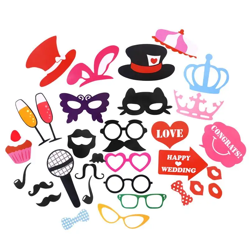 32pcs Wedding Dress Up Photo Booth Props Decoration Photobooth Kits Party Supplier Fun
