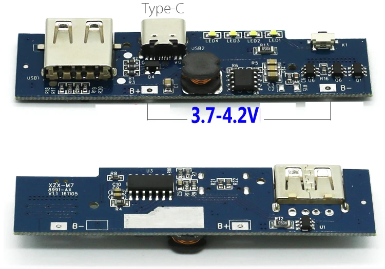 DIY power Bank PCB модуль комплект USB 3,7-4,2 V 5V 2A power Bank 18650 зарядное устройство литий-полимерные батареи для телефона type-C