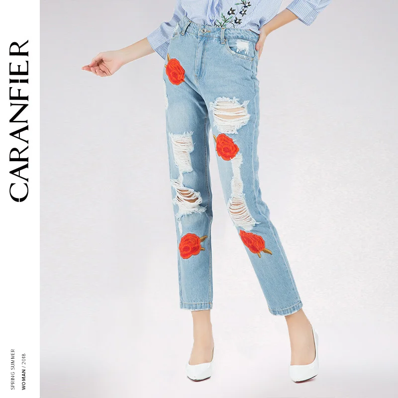 CARANFIER 2018 новые модные женские 3D сексуальные розы элегантные джинсы свободные
