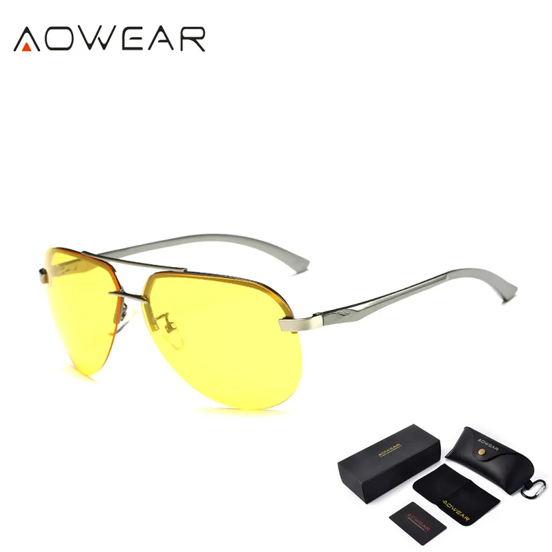 Мужские темные очки без оправы AOWEAR поляризационные с HD ночным видением UV400 желтые