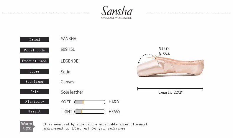 Sansha/женские балетные туфли для танцев с двойной подошвой, строгие и бесшумные, 609HSL