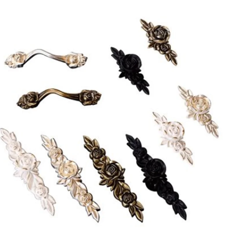 Rose Handle European Antique Drawer Wardrobe Cupboard Door Handle Ancient Silver Bronze Single Hole Handle