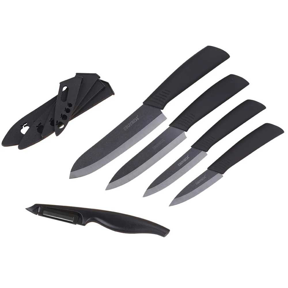 Kitchen Knives Ceramic Knives Cook 3 4 5 6 inch+ Peeler Zirconia Black Blade Paring Fruit Vege Chef Ceramic Knife Set - Цвет: Black  3 4 5 6 P