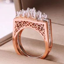 Pave setting Циркон розовое золото с фианитом помолвка мисс обручальное кольцо набор колец для женщин подарок для девочек свадебные bijoux Вечерние