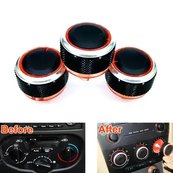 

3pcs Inner Air Condition A/C Heat Control Knobs Switch Aluminum Panel Cover Trim Decoration Fits for Peugeot 206 207 Car Styling