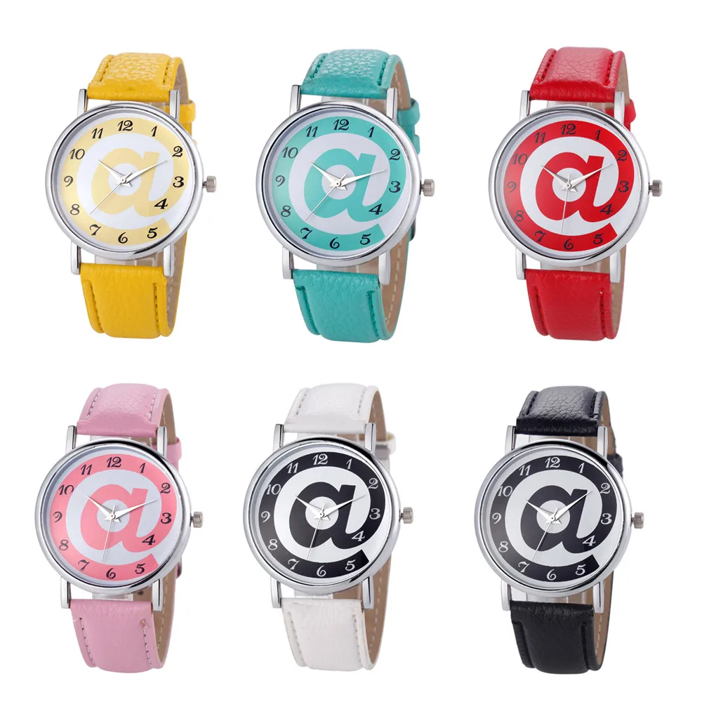 Новое поступление, многоцветные женские часы с символом@, аналоговые, кожаные, кварцевые наручные часы, relojes para mujer montre femme, ча saat C5