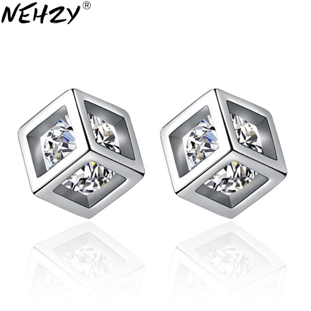 Женские серьги гвоздики с фианитами Love cube|silver stud earrings|fashion earringsstud earrings |