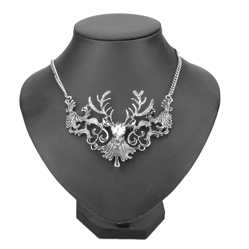 

Vintage Hollow Out Deer Black Pendant Necklace Black Collar Necklace Women Statement Necklace Halloween Jewelry XL58141