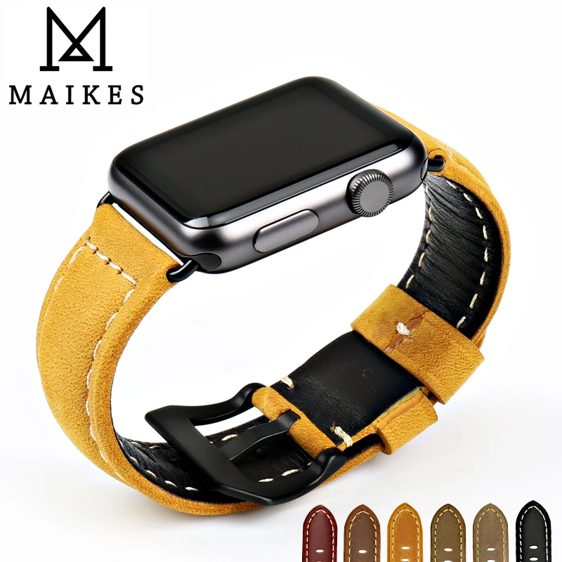 Ремешок MAIKES из натуральной кожи для Apple Watch браслет iWatch и 44 мм 40 Series 1 / 2 3/4 42 38