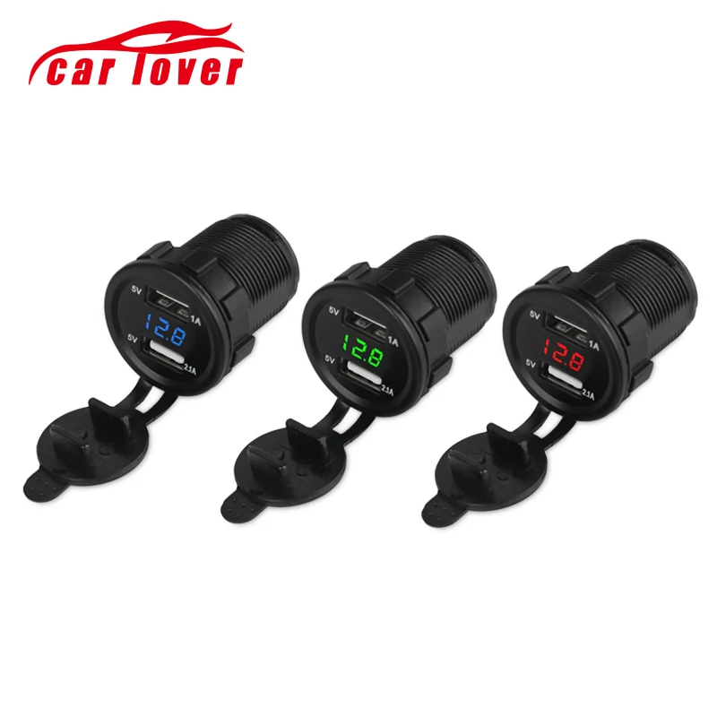

12v 24v Car Motorcycle Cigarette Lighter Socket USB Charger Adapter Plug LED Digital Display Voltage Meter Watch Monitor 3.1A