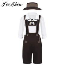 Одежда для маленьких мальчиков, Октоберфест Длинные рукава с отворотами, топы с подтяжками, шорты, комплект с шапочкой для Хэллоуина, карнавальный костюм, платье