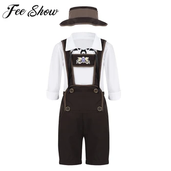

Kids Boys Oktoberfest Outfit Long Sleeves Lapel Tops with Suspender Shorts Cap Set for Halloween Cosplay Party Costume Dress Up