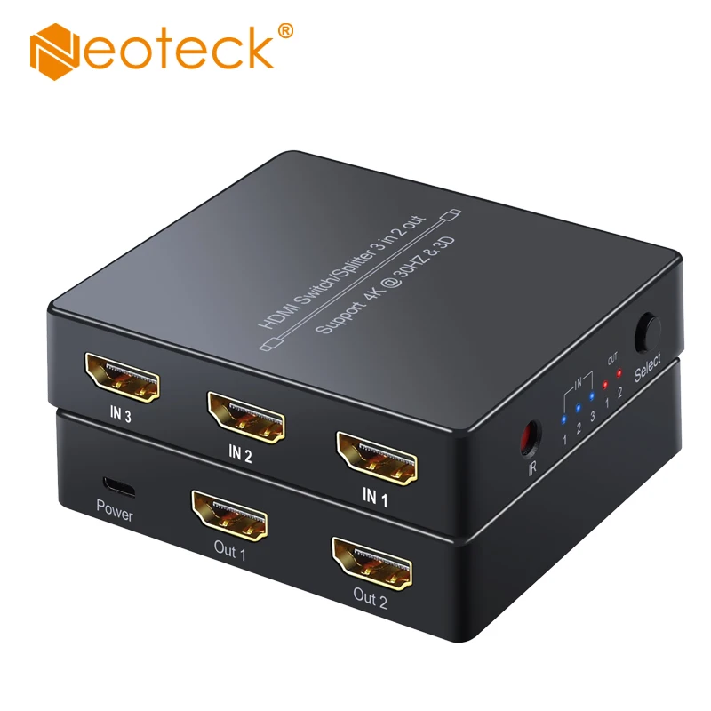 

Neoteck HDMI Switch 3 in 2 out HDMI Automatical Switcher 3 Port HDMI Switcher 2 Port HDMI Splitter with IR Remote Support 4k 3D