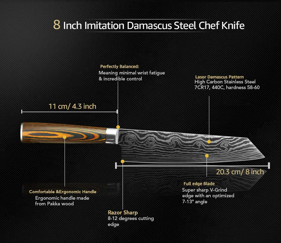 Нож шеф-повара имитация дамасской стали 7CR17 440C Santoku кухонный нож острый Кливер нож для нарезки Подарочный нож высокого качества