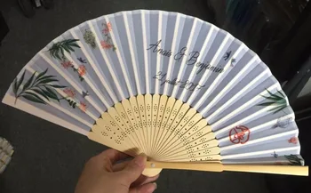 

600pcs Custom Personalized logo Hand Folding Elegant Silk Hand Fan Wedding& Party Decoration Favors