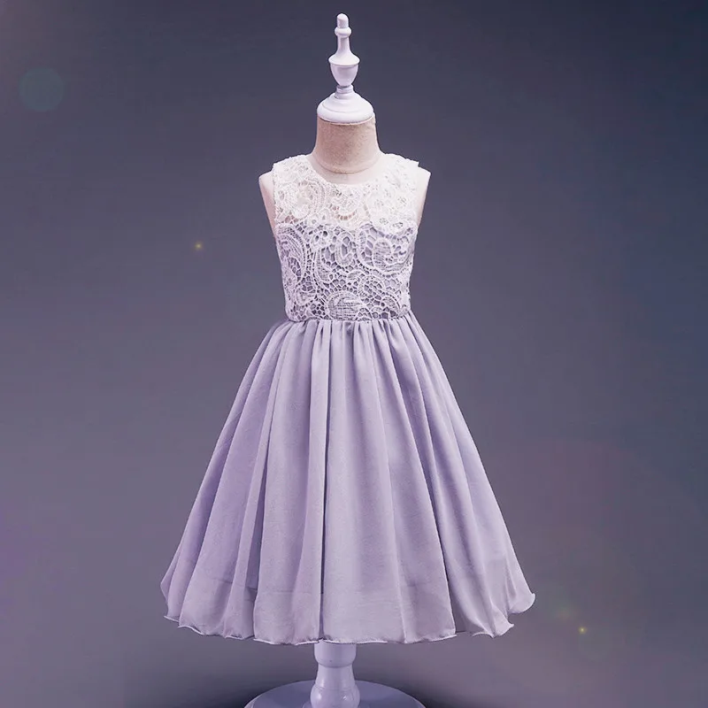 

Girls Dress Summer 2019 Sleeveless Knee New Gray Green Chiffon Lace Party Dresses for Girls 6 8 10 to 12 Years Kids Clothes 1A6E