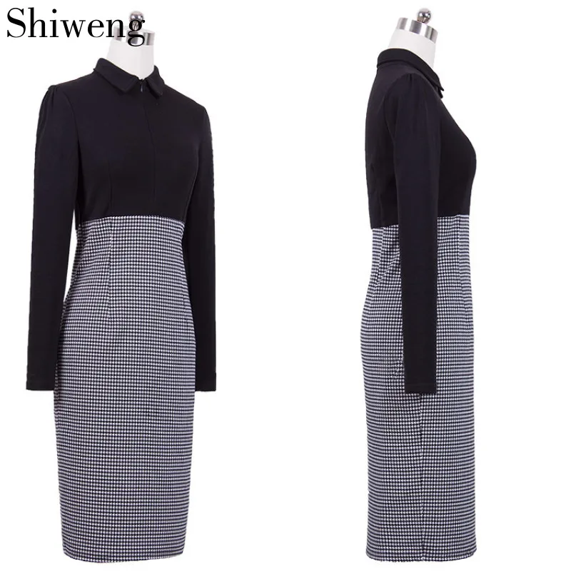 

Shiweng Ladies Vintage Cotton Work Office Dress Woman Casual Dress Lady Long Sleeve Victoria Winter Vintagen Dress B31