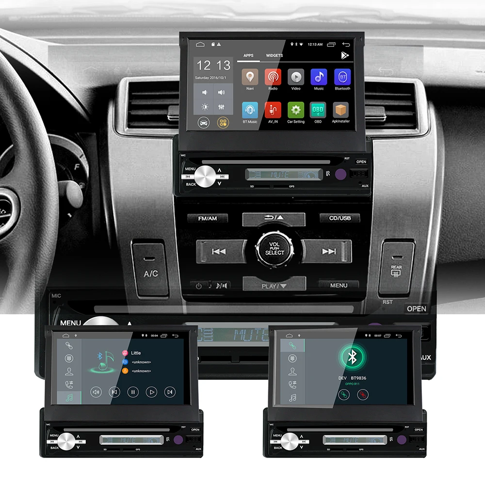 1din Android 8,1 2G+ 16G Автомобильная стерео MP5 " четырехъядерный gps Bluetooth зеркальная связь WiFi AM FM RDS радио автоматический выдвижной экран