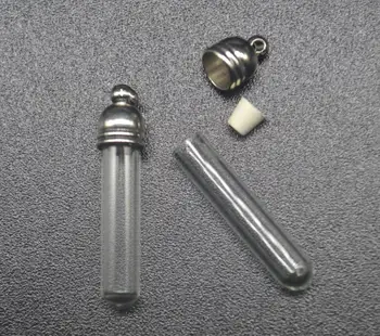

20pcss/lot tube shape glass bottle Vial Pendant with metal cap with rubber plug DIY glass locket necklace pendant jewelry charms