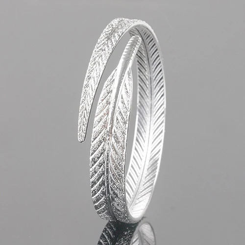 

Women's Vintage Silver Plated Feather Cuff Bracelet Adjustable Opening Bangle Jewelry
