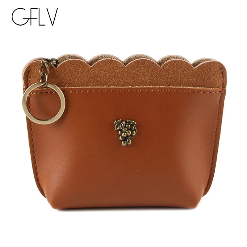

GFLV Brand 2019 Vintage Mini Wallet Women High Quality PU Leather Zipper Purse Cute Fruit Metal Short Wallet Key Holder