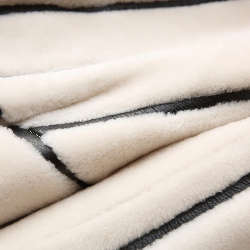 Striped Coat Mouton Coat for Woman female tonfur Fur Coat Women's winter jackets real fur women's fur coats 100% wool 2018