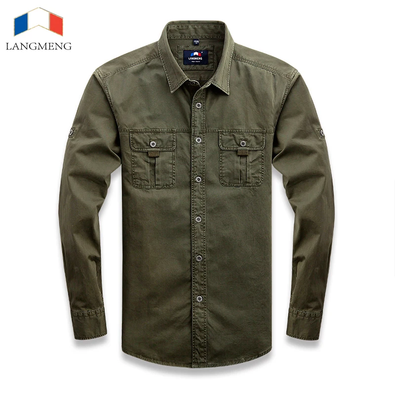 

LANGMENG Brand 2017 Men Fashion Shirt Long Sleeve Outwear Casual Coats Casual Shirt mens clothing commuter tactical quick drying