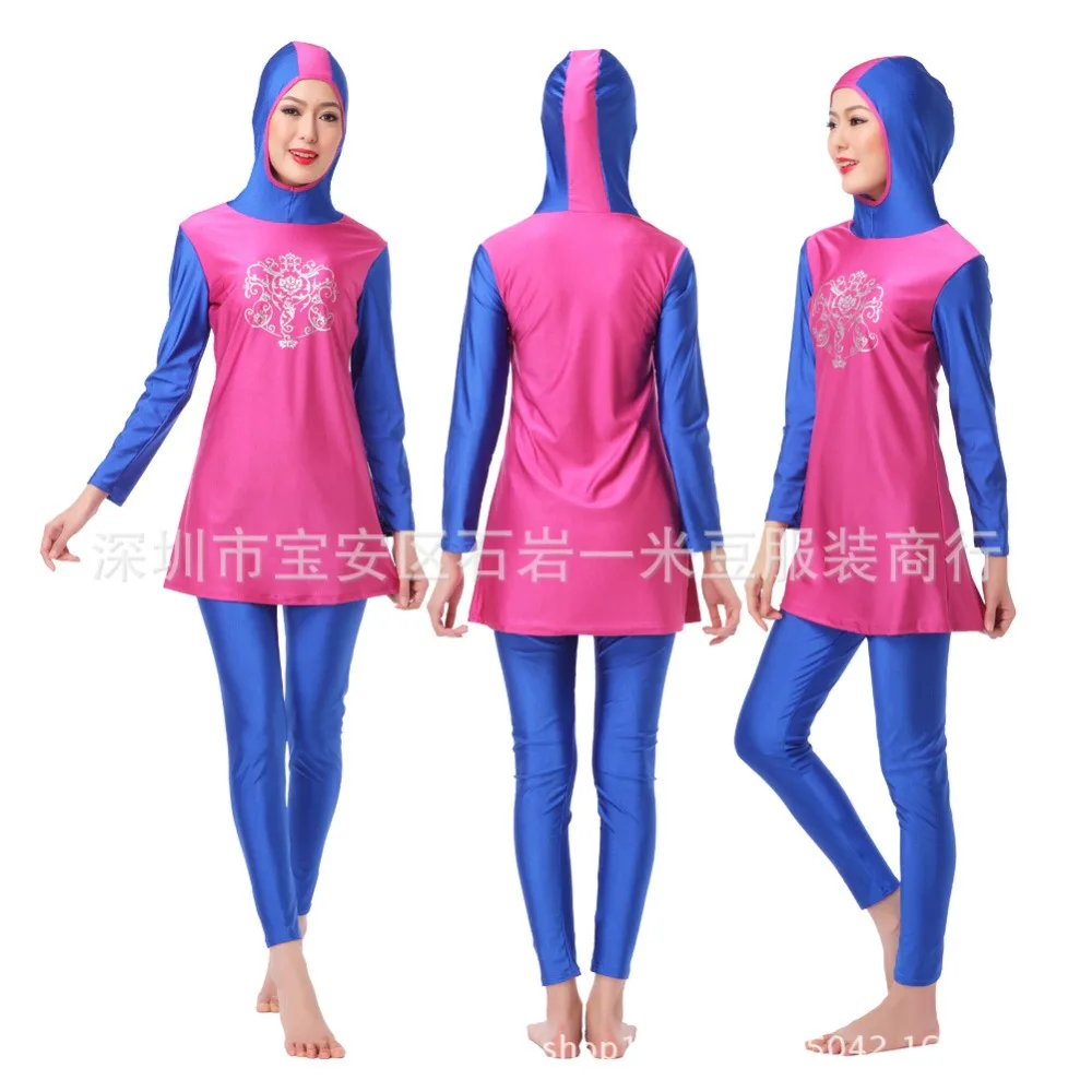 Мусульманские женские консервативные купальные костюмы все покрытия купальный костюм новейший Женский анти-УФ пляжный скромный исламский купальный костюм с принтом