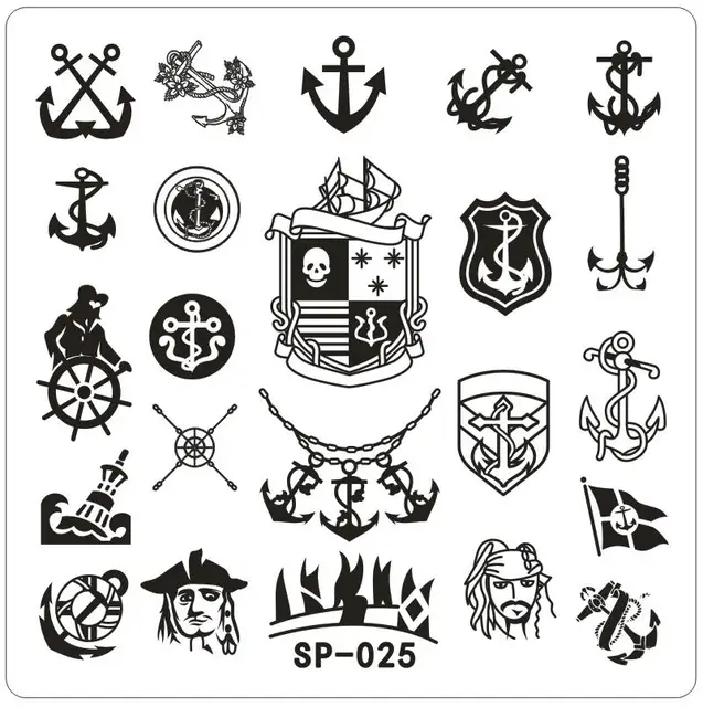 square small nail art stamping template pirate ship designed metal