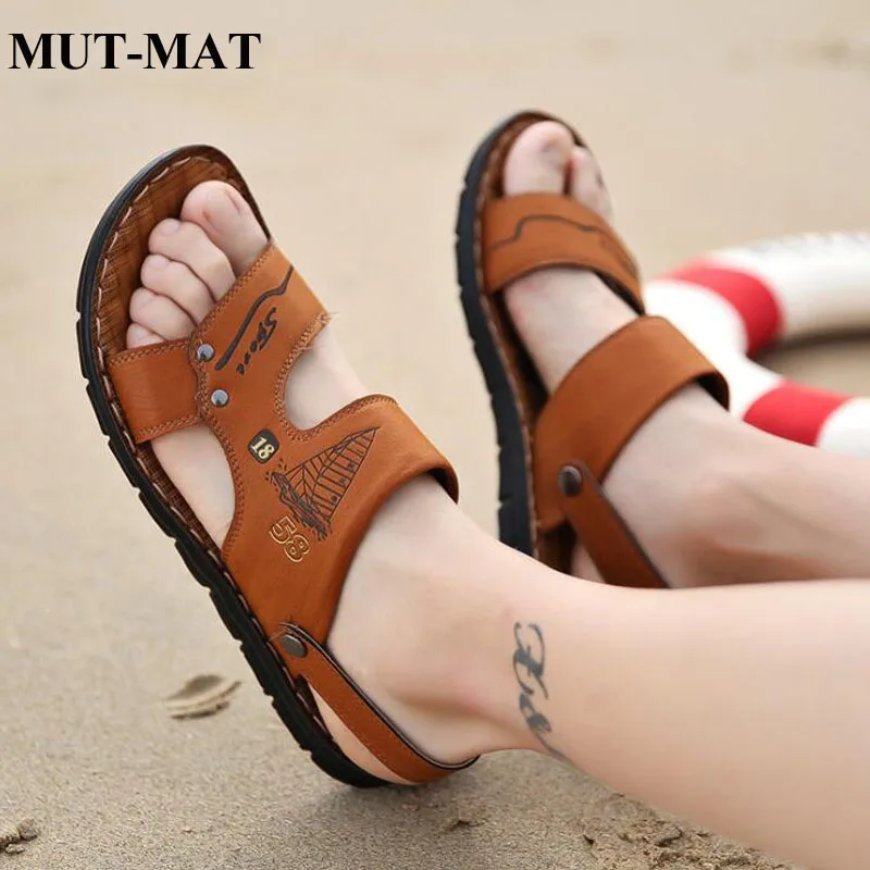 2019 New Men's Beach Waterproof Breathable Non-slip Leather Solid Color Sandals Summer Hasp Shoes Large size Sneakers | Обувь