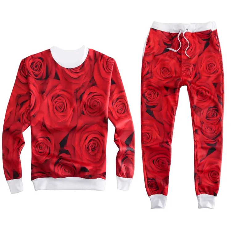 Red Rose Tracksuits 2 Piece Set Women Sport Suit Brand 3D Tracksuit Womens Two Piece Sets Jogging Outfit Sportswear Emoji Fall