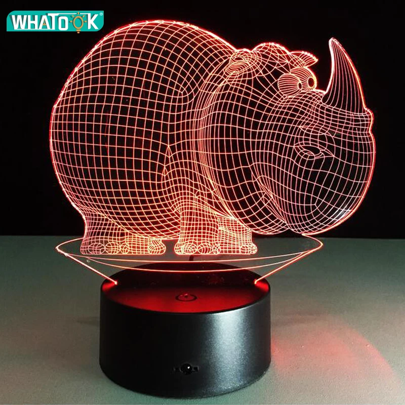 

Creative Small LED Table Lamp 3D Animal Rhinoceros Baby Night Light Gradient LED Lighting Figurine Toys Luminaria Bedroom Decor