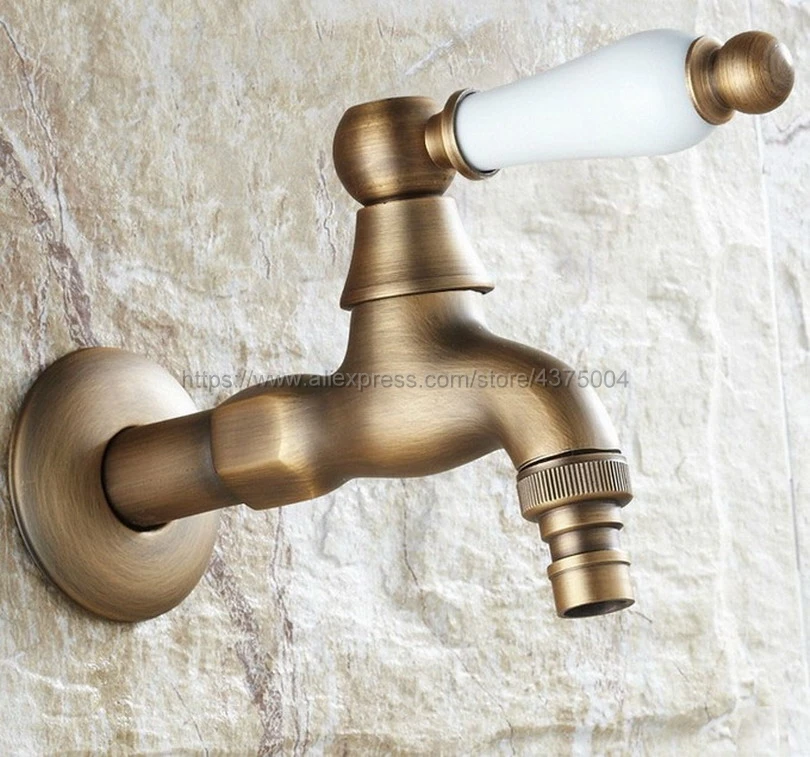 

Antique Brass Ceramic Handle Washing Machine Faucet Laundry Sink Cold Water Taps Nav105