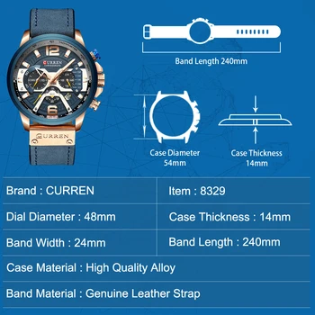 CURREN Casual Sport Uhren für Männer Blau Top Marke Luxus Military Leder Armbanduhr Mann Uhr Mode Chronograph Armbanduhr 2