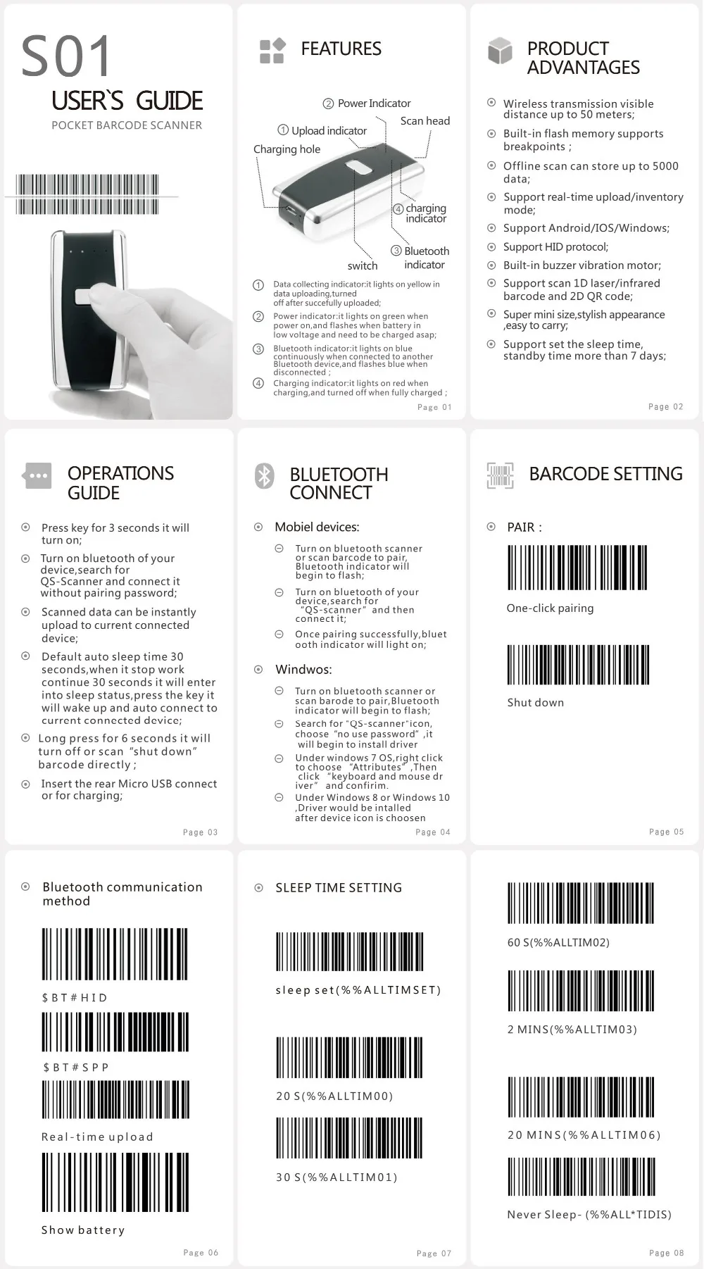 S01 mini bluetooth barcode scanner