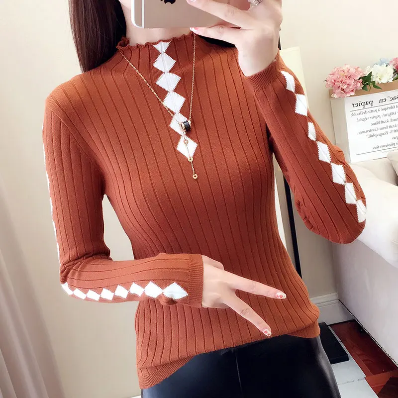 Fashion new slim diamond hit color half high collar