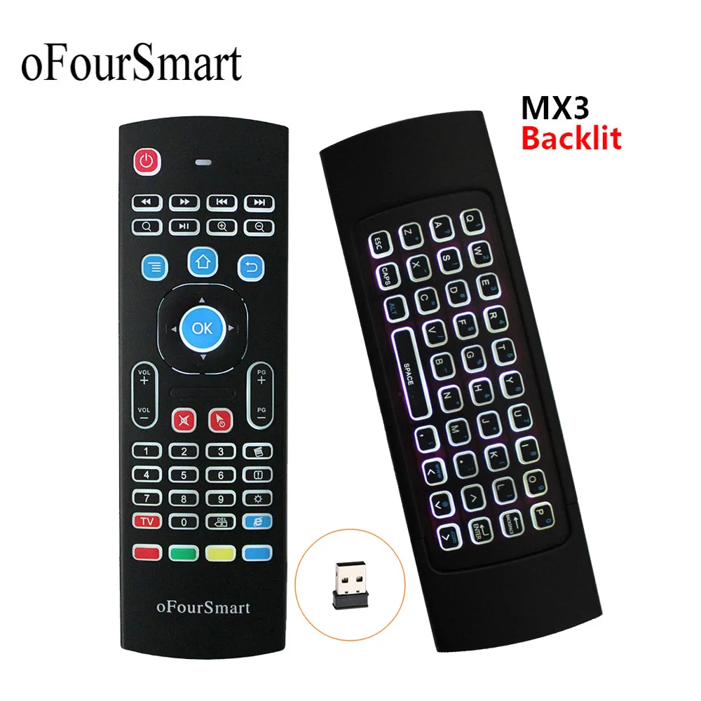 

oFourSmart MX3 Backlit Air Mouse Keyboard MX3-L 2.4G Remote Control with Mini Wireless Qwerty Keyboard Mouse and IR Learning