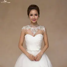 LZP051 Для женщин высоким воротником с украшением в виде кристаллов накидка, расшитая бисером свадебное кружевное болеро