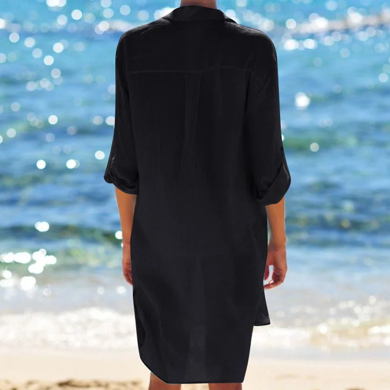 Пляжный халат, пляжный купальник с карманом, Пляжная рубашка, топы, купальный костюм для женщин, Пляжная парео-туника
