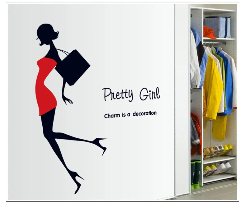 fashion red dress pretty girl wall stickers woman beauty shopwindow cloakroom bedroom decoration home decor interio wallposter - Shop Bedroom Decor fashion red dress pretty girl wall stickers woman beauty shopwindow cloakroom bedroom decoration home decor interio wallposter - Shop Bedroom Decor
