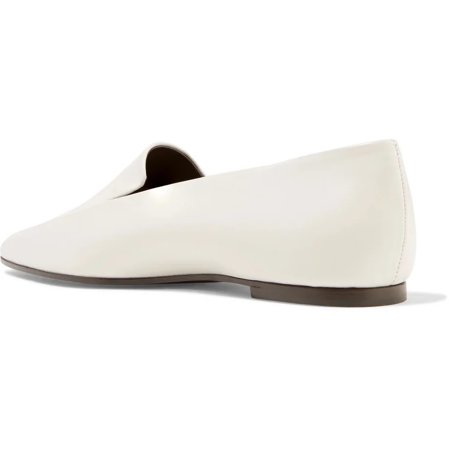 The Row Minimal Leather Loafers Shoes Leather Flat White Square 