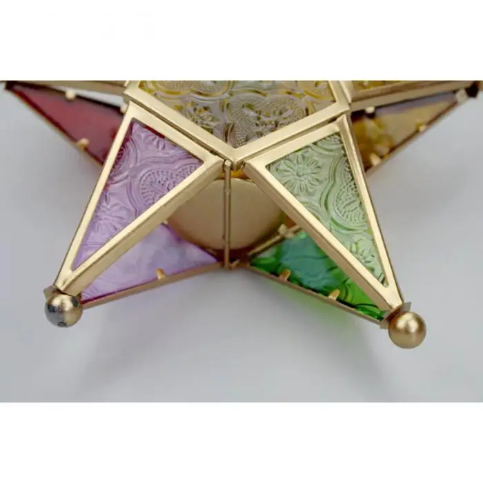 Five-pointed Star Candle Holder Moroccan Style Hanging Glass Metal Lantern TN99