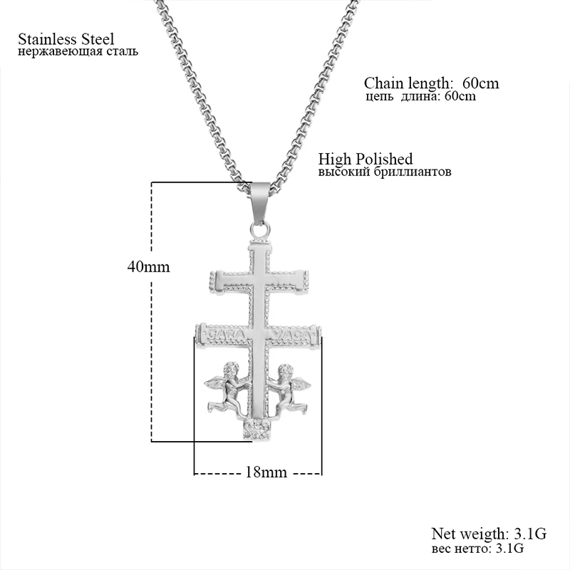 RIR, золотое, католическое, Каравака, распятие, ортодоксальное, Россия, крест, ожерелье, кулон с херувимом, ангелом, лучшее христианское ожерелье s для мужчин - Окраска металла: Small Silver