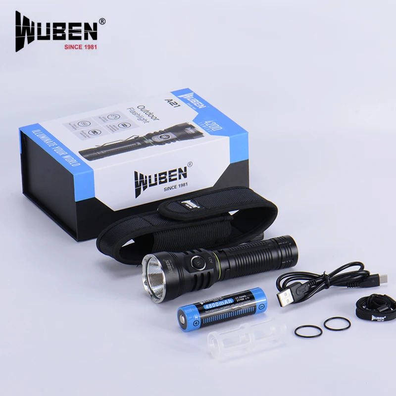 

WUBEN A21 USB Rechargable Flashlight CREE XHP70.2 max 4200 Lumen beam throw 222 meter Handheld Light torch with 21700 battery