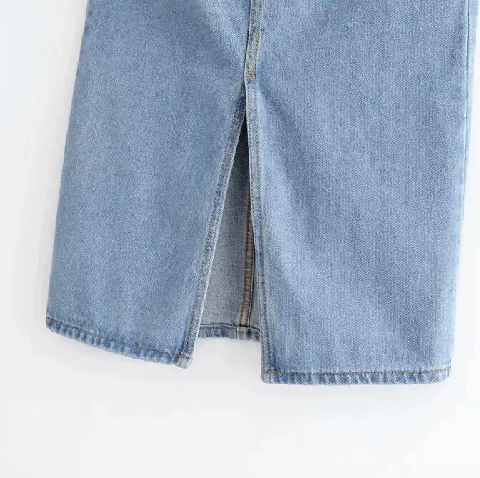 Женская джинсовая юбка, джинсы Midi с разрезом, юбки, светильник, синие джинсовые юбки