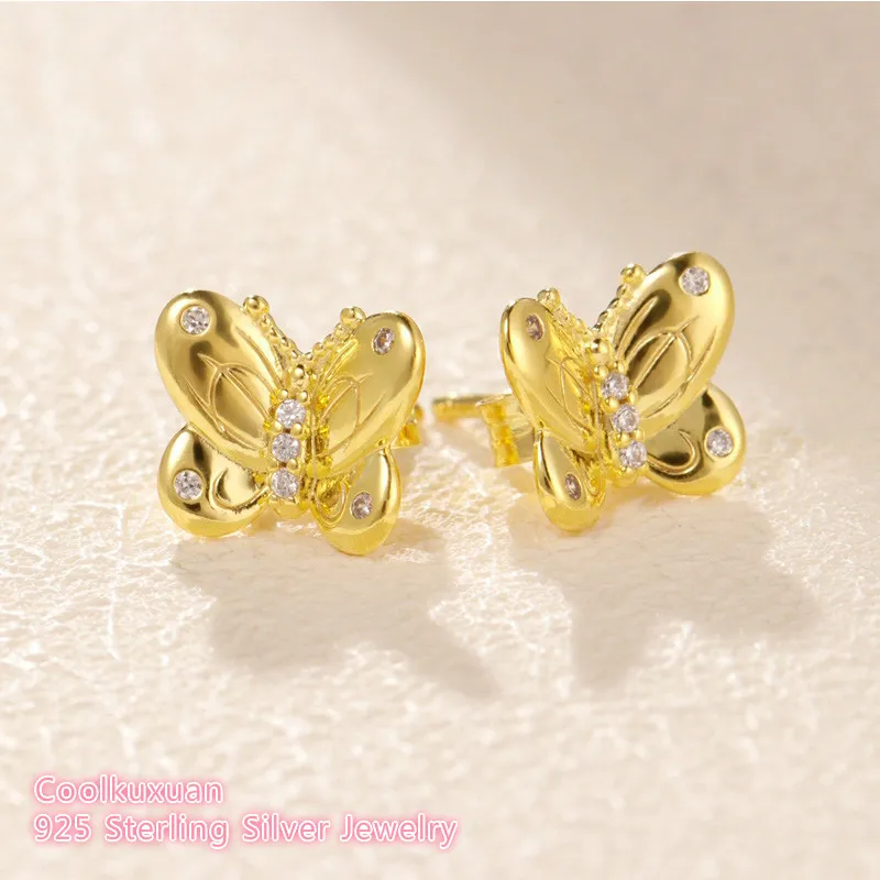 

2019 Spring 100% 925 Sterling Silver Decorative Butterflies Earrings white CZ Original European Style Brand woman Jewelry