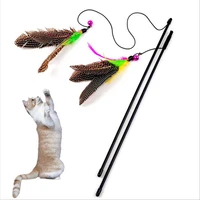 1pc Cat Toy Stick Feather Wand With Bell Mouse Cage Toys Plastic Artificial Colorful Cat Teaser Toy Pet Supplies Random Color 3