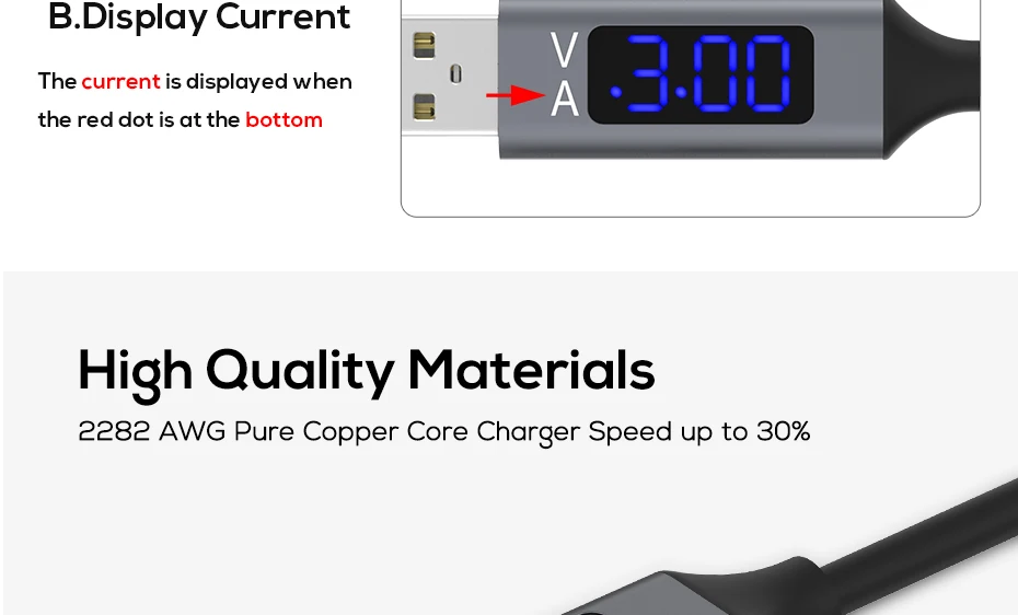 Micro USB Cable Voltage and Current Display Data Sync USB Cable For Samsung Xiaomi Huawei
