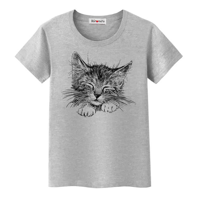 

BGtomato sketch cat lovely tshirt women super fashion art shirts brand new summer casual top tees soft t-shirt